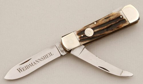 Weidmannsheil Knives Pocket Skinner Lockback with Stag Scales handle material - Obverse Side - Item #KLC15383