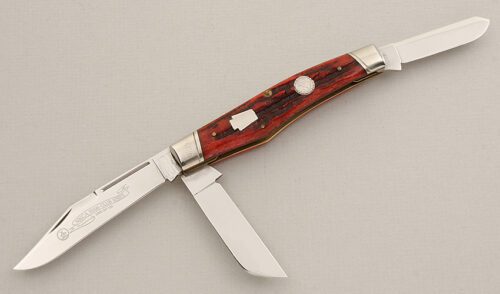 Schatt & Morgan 2006 NKCA Reverse Gunstock with Red Jigged Bone Scales handle material - Obverse Side - Item #KLC15440