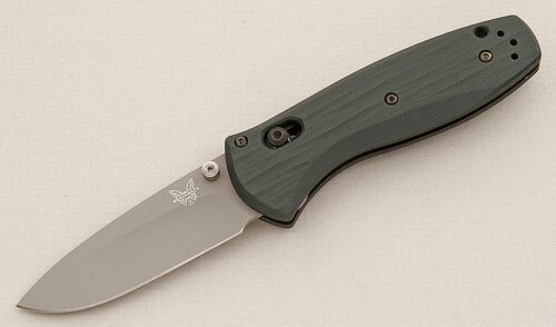 Benchmade Knives Custom 585 Mini Barrage with Green Textured G-10 Scales handle material - Obverse Side - Item #KLC15441