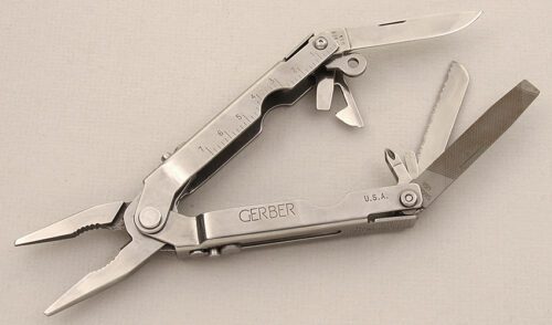 Gerber Knives Multi-Plier Pocket Tool with Stainless Steel Frame handle material - Obverse Side - Item #KLC15451