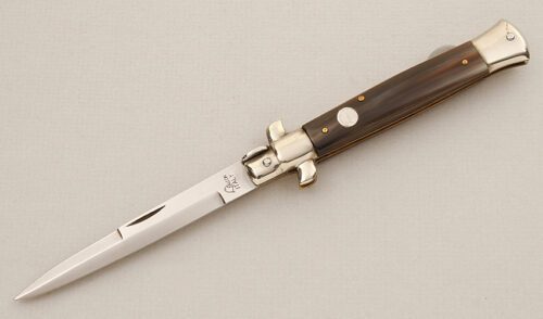 Falcon Knives Stiletto Lockback with Buffalo Horn Scales handle material - Obverse Side - Item #KLC15458