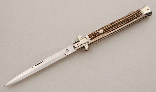 Falcon Knives X-Large Stiletto Lockback with Stag Scales handle material - Obverse Side - Item #KLC15460