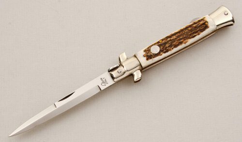 Falcon Knives Stiletto Lockback with Stag Scales handle material - Obverse Side - Item #KLC15462