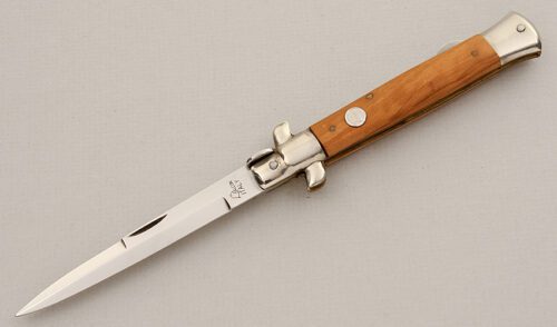 Falcon Knives Folding Stiletto with Olivewood Scales handle material - Obverse Side - Item #KLC15463