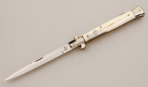 Falcon Knives Large Stiletto Lockback with Buffalo Horn Scales handle material - Obverse Side - Item #KLC15465