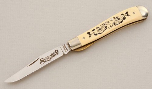Schrade Cutlery SC503 Linerlock Trapper with Ivory Micarta Scales handle material - Obverse Side - Item #KLC15467