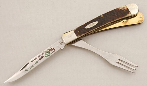 Case Cutlery 1983 CCC Hobo Knife with Brown Jigged Bone Scales handle material - Obverse Side - Item #KLC15473