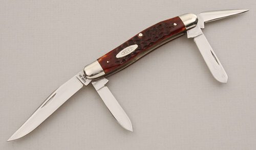 Case Cutlery Punch Stockman with Dark Red Jigged Bone Scales handle material - Obverse Side - Item #KLC15477
