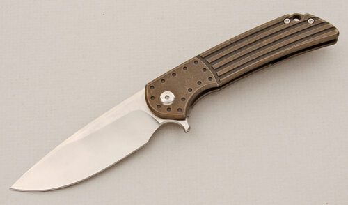 Massdrop Knives Crux Juggernaut with Bronze Titanium Frame handle material - Obverse Side - Item #KLC15490