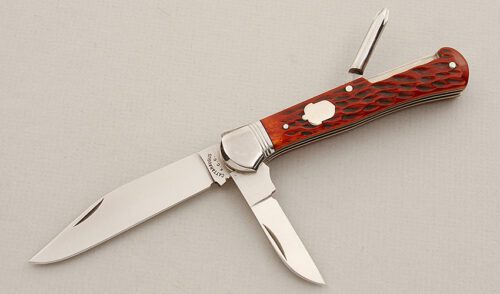 Cattaraugus Cutlery KCC FH-3 Folding Hunter with Brown Jigged Bone Scales handle material - Obverse Side - Item #KLC15499