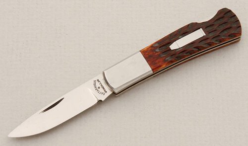 Cattaraugus Cutlery KCC CM-11 with Brown Jigged Bone Scales handle material - Obverse Side - Item #KLC15501