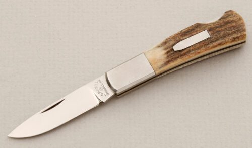 A.G. Russell CM-11 Lockback with Stag Scales handle material - Obverse Side - Item #KLC15502