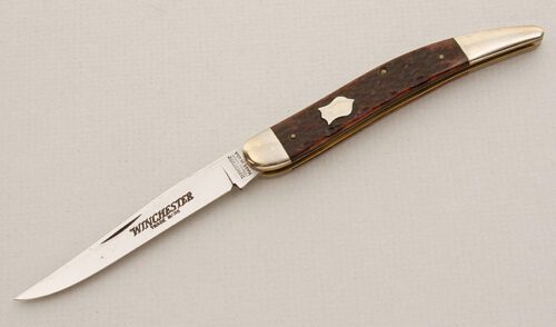 Winchester Knives 1924 Toothpick with Brown Jigged Bone Scales handle material - Obverse Side - Item #KLC15504