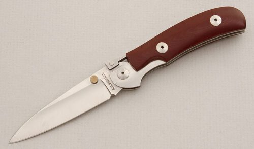 A.G. Russell K-87 One Hand Knife with Coral Rucarta Scales handle material - Obverse Side - Item #KLC15507
