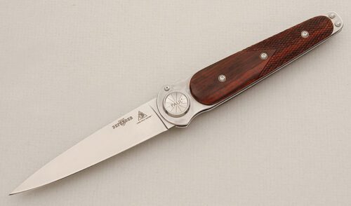 Lone Wolf Knives Paul Defender Axial Lock with Desert Ironwood Scales handle material - Obverse Side - Item #KLC15511