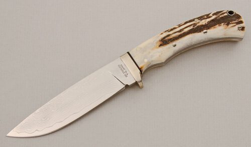 I.C. Cut Damascus Hunter with Stag Scales handle material - Obverse Side - Item #KLC15514