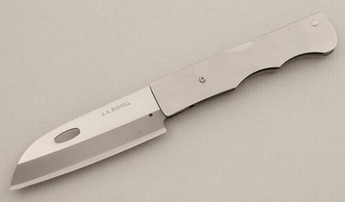 A.G. Russell AG-135 Folding Hocho with Stainless Steel Frame handle material - Obverse Side - Item #KLC15523