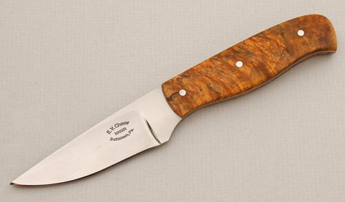 Edward V. Chavar Beck Knife with Burl Wood Scales handle material - Obverse Side - Item #KLC15528