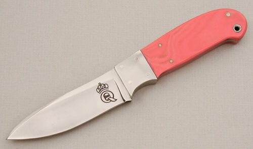 Queen Cutlery Joe Kious Hunter with Pink G-10 Scales handle material - Obverse Side - Item #KLC15537