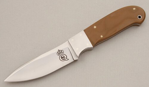 Queen Cutlery Joe Kious Hunter with Brown G-10 Scales handle material - Obverse Side - Item #KLC15538