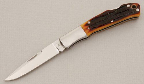 Moki Knives Kronos Lockback with Imitation Stag Jigged Bone handle material - Obverse Side - Item #KLC15541