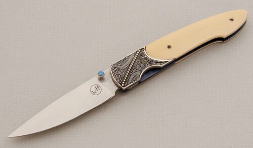 William Henry Knives T-10R Custom with Ivory Micarta Scales handle material - Obverse Side - Item #KLC15548