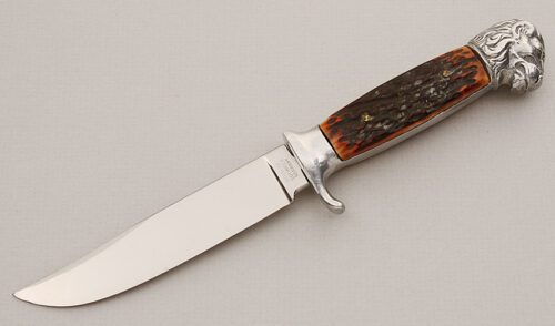 Bohlin Knives Clip Point Hunter with Brown Jigged Bone Scales handle material - Obverse Side - Item #KLC15549