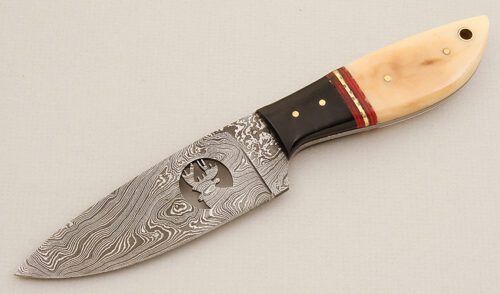 Unknown Maker Damascus Hunter with Smooth Bone Scales handle material - Obverse Side - Item #KLC15559