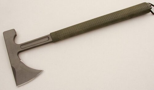 RMJ Tactical Knives Tactical Loggerhead Tomahawk with Green G-10 Handle handle material - Obverse Side - Item #KLC15562