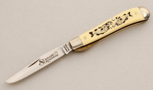 Schrade Cutlery SC503 Linerlock Trapper with Ivory Micarta Scales handle material - Obverse Side - Item #KLC15572
