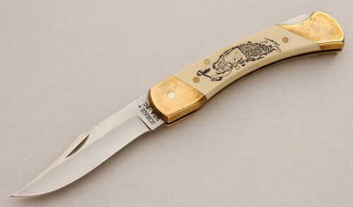 Schrade Cutlery Bear Cult Commemorative with Ivory Micarta Scales handle material - Obverse Side - Item #KLC15581