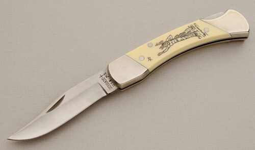 Schrade Cutlery Morning Star Commemorative with Ivory Micarta Scales handle material - Obverse Side - Item #KLC15582