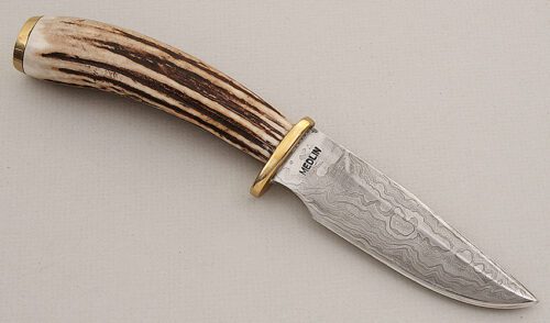 Floyd Medlin Damascus Hunter with Stag Handle handle material - Obverse Side - Item #KLC15584