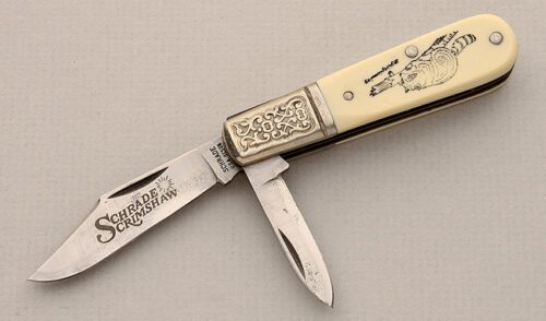 Schrade Cutlery SC506 Two Blade Barlow with Ivory Micarta Scales handle material - Obverse Side - Item #KLC15588