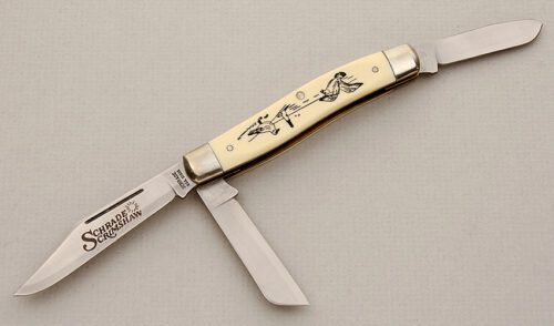 Schrade Cutlery SC505 Stockman with Ivory Micarta Scales handle material - Obverse Side - Item #KLC15589