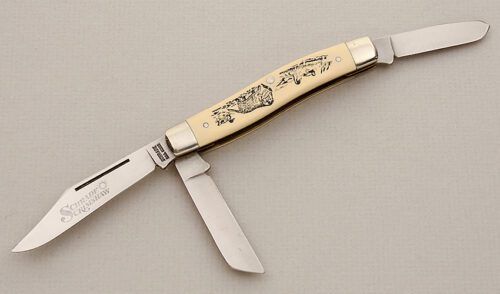 Schrade Cutlery SC505 Stockman with Ivory Micarta Scales handle material - Obverse Side - Item #KLC15590