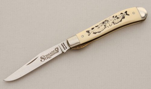 Schrade Cutlery SC503 Linerlock Trapper with Ivory Micarta Scales handle material - Obverse Side - Item #KLC15591