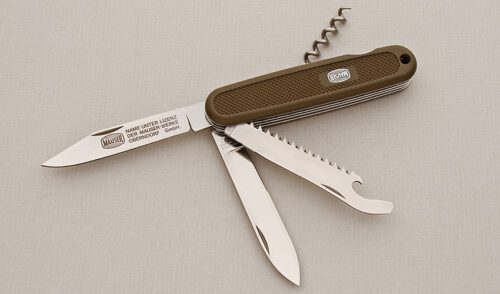Victorinox Mauser Swiss Army Knife with OD Green Kraton Scales handle material - Obverse Side - Item #KLC15594