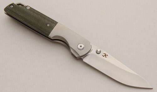 Kansept Knives Warrior Left Handed with Green Canvas Micarta Scales handle material - Obverse Side - Item #KLC15598