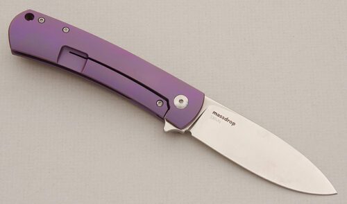 Massdrop Knives Keen with Purple 6AL4V Titanium Frame handle material - Obverse Side - Item #KLC15606