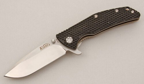 Kizer Cutlery Framelock Folder with Black G-10 & Titanium Frame handle material - Obverse Side - Item #KLC15615