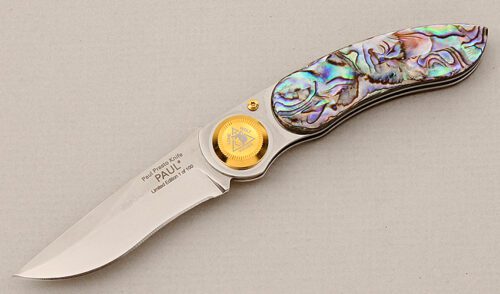 Lone Wolf Knives Paul Presto Axial Lock with Paua Shell Scales handle material - Obverse Side - Item #KLC15622