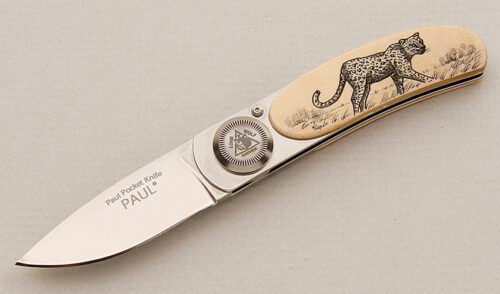 Lone Wolf Knives Paul Pocket Axial Lock with Mammoth Ivory Scales handle material - Obverse Side - Item #KLC15623