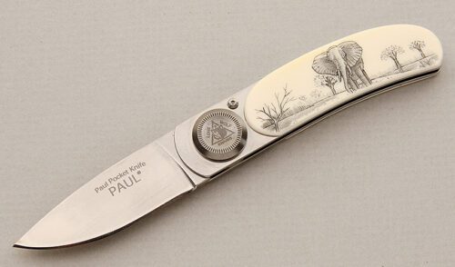 Lone Wolf Knives Paul Pocket Axial Lock with Wooly Mammoth Ivory Scales handle material - Obverse Side - Item #KLC15625