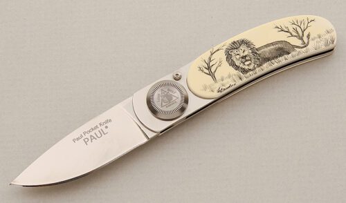 Lone Wolf Knives Paul Pocket Axial Lock with Wooly Mammoth Ivory Scales handle material - Obverse Side - Item #KLC15626