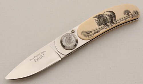 Lone Wolf Knives Paul Pocket Axial Lock with Wooly Mammoth Ivory Scales handle material - Obverse Side - Item #KLC15627
