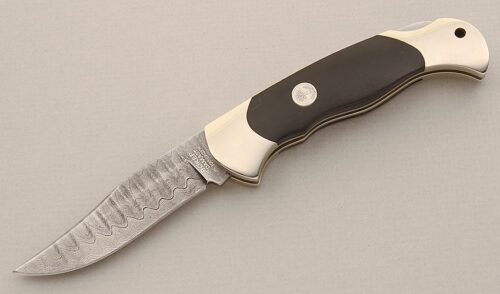 Boker Knives Damast Lockback Scout with African Blackwood Scales handle material - Obverse Side - Item #KLC15629
