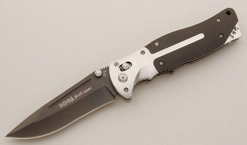 Sog Knives Flash Axis Lock with Milled Rosewood Scales handle material - Obverse Side - Item #KLC15632