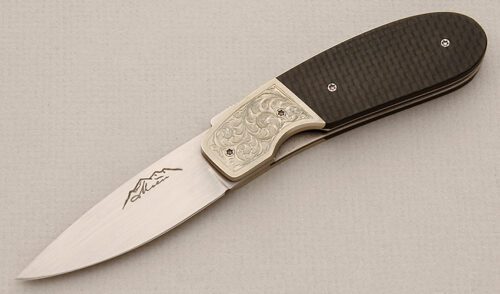 Jerry Moen Linerlock with Carbon Fiber Scales handle material - Obverse Side - Item #KLC15637