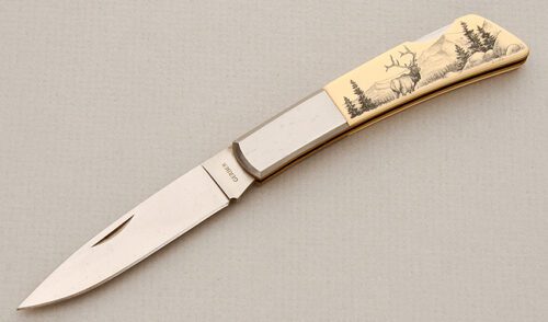 Gerber Knives Silver Knight Lockback with Ivory Micarta Scales handle material - Obverse Side - Item #KLC15644